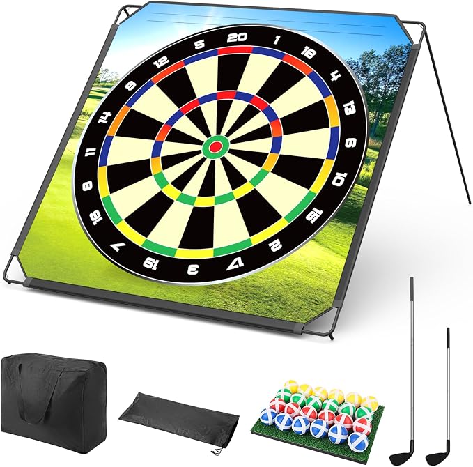 BaiYuan Portable Golf Chipping Game Set for Dads & Junior Golfers, Indoor, Outdoor Backyard & Lawn Fun with 24 Sticky Balls, Putting Mat, 2 Putter & Carry Bag - Family Golf Gifts