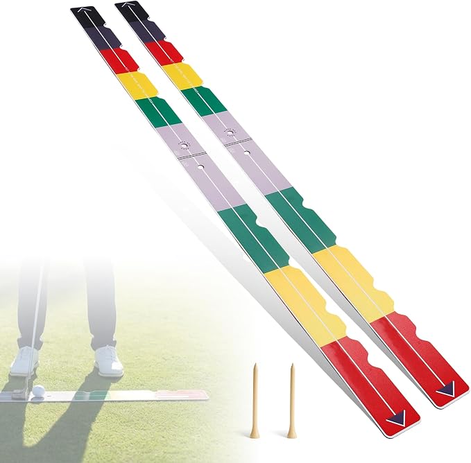 2PCS Golf Putting Aid Stroke Meter 2.0, Professional Putting Training Aid for Stroke Length, Speed & Distance Control, Alignment Putting Sword Start Line Trainer for Indoor & Outdoor Practice