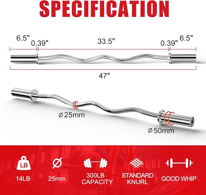 Olympic Barbell Weight Bar for Weightlifting, Bench Press Bar 7ft/6ft/5ft for Strength Training, Rated 500lbs/400lbs/330lbs Weight Capacity