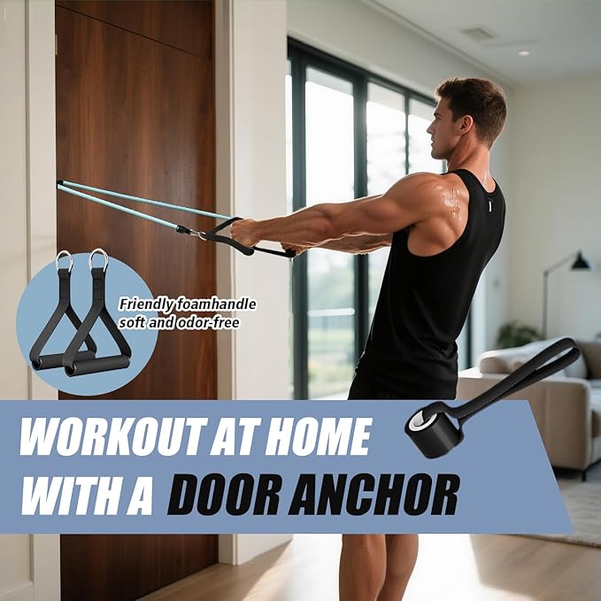 WHATAFIT Resistance Bands, Exercise Bands, Workout Bands with Handles, Door Anchor and Ankle Straps, 5 Resistance Levels Fitness Bands for Strength Training, Physical Therapy, and Home Gym Equipment