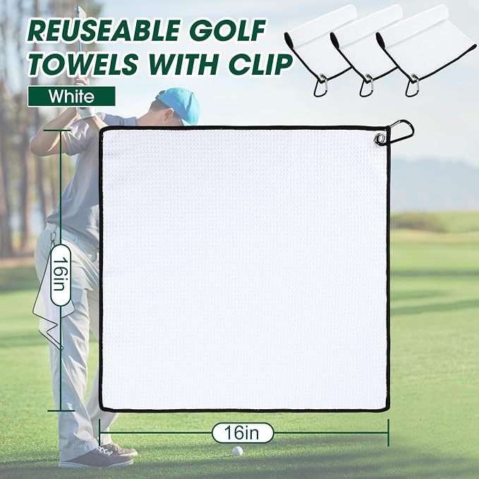 Batiyeer Golf Towels Bulk for Bags, 16"x16" Microfiber Waffle Pattern Golf Towel with Clip for Tournament, Club, Fitness