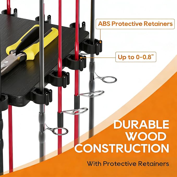 Fishing Rod Holders for Garage 360° Rotating Fishing Pole Rack, Floor Stand Holds up to 16 Poles Fishing Gear Equipment Storage Organizer, Fishing Gifts for Men Women, Black