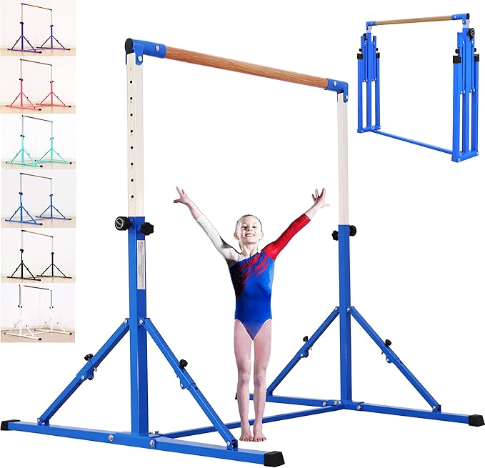 MARFULA 4FT/5FT Gymnastic Bar Set Gymnastics Kip Bar with 5 Ft Length 4Ft Inner Width 5ft Adjust Height Gymnastics Training Bar Equipment for Kids Professional Training Home and Club Use