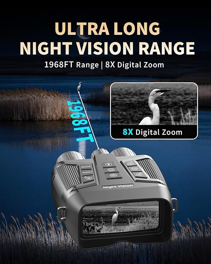 Night Vision Binoculars for Adults, 4K Night Vision Goggles with 3" HD Screen & Magnifying Lens, 8X Digital Zoom, Rechargeable Device with 64GB Card for Camping & Outdoor Exploration
