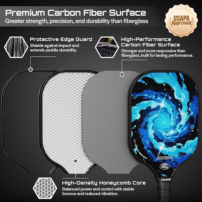 Pickleball Paddles Set, USAPA Approved Carbon Fiber Pickleball Set of 2 with Beginner Pickleball Rackets, Indoor Outdoor Pickle Balls for Adults Men Women, JT-1