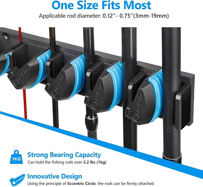 PLUSINNO 2 pack Vertical Fishing Rod rack, Wall Mounted Fishing Rod holder, With Black Fish Claw Control DeviceLS08-03，