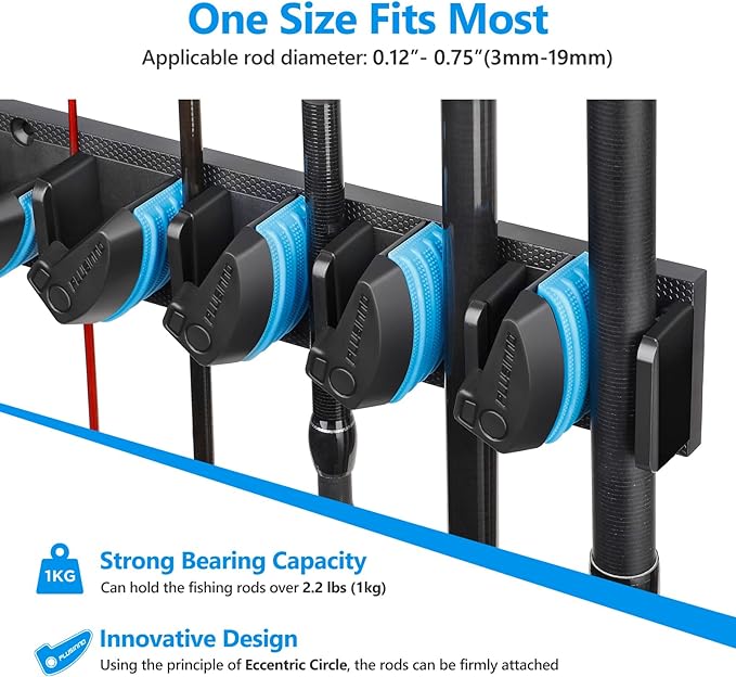 PLUSINNO Vertical Fishing Rod Holder, Wall Mounted Fishing Rod Rack, Black Fish Claw Control DeviceLS08-03