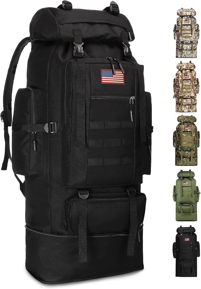 JUMAHE 100L Hiking Backpack for Men - Rucksack Molle Military Tactical Waterproof Lightweight Camping Backpack 3 Day Assault Pack for Travel, Climbing, Backpacking