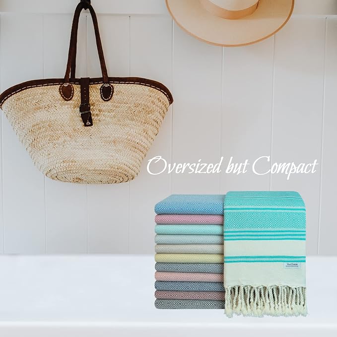 Your Choice Turkish Beach Towel (71x41) - 100% Cotton Turkish Towel, Sand Free Quick Dry Oversized, Lightweight Compact Travel Towel - Color Mint Green