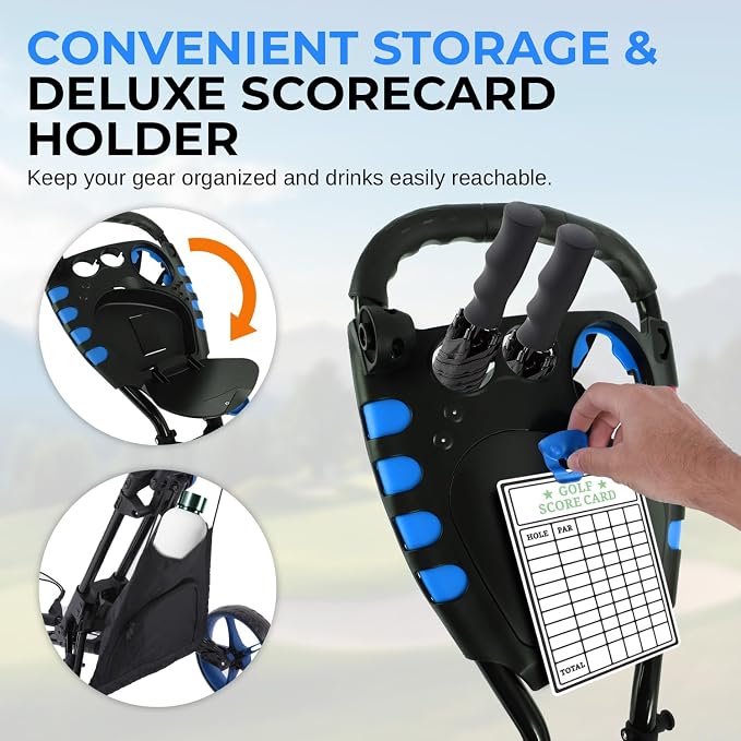 SereneLife Golf Push Pull Cart – Lightweight, Foldable, Bag Holder with Adjustable Handle, Caddy Accessories, Compact Folding Golf Trolley for Travel