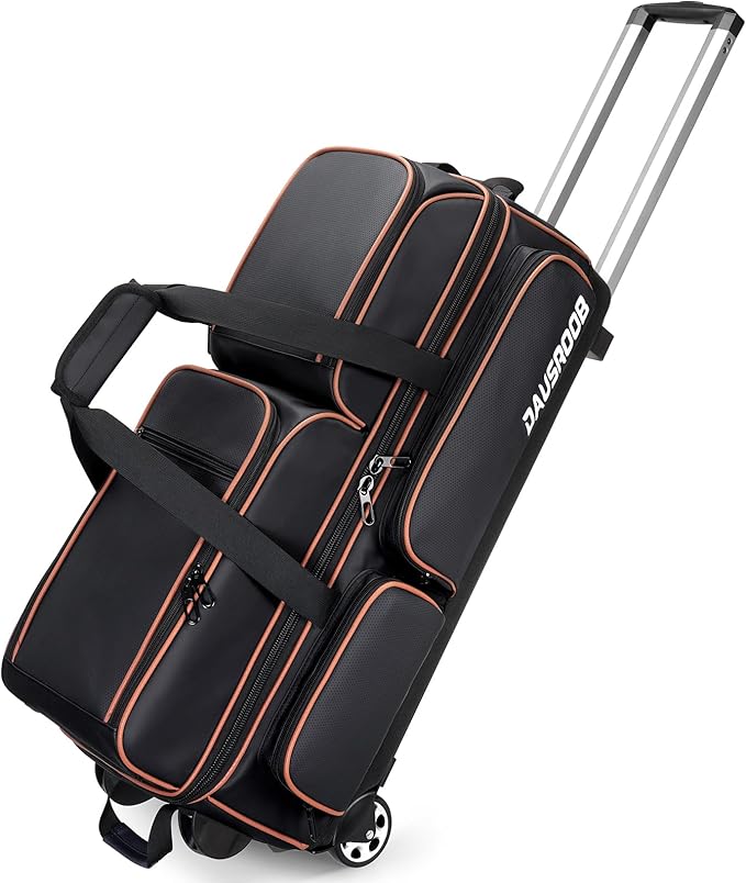 3 Ball Bowling Bags with Wheels, Bowling Bags 3 Ball Roller - 900D Oxford Waterproof PU, Bowling Bag with Multi-Separate Storage Pockets & Retractable Handle Extends to 40''