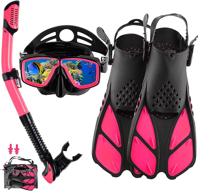 Snorkeling Gear for Adults with Fins Scuba Diving Gear Adult Professional Travel Snorkel Sets with Flippers,Anti-Fog Anti-Leak Diving Mask