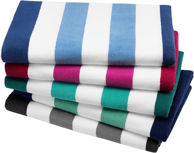 Bornbay Cotton Oversized Beach Towel - Extra Large 40"X70" Plush Thick Pool Towel, XL Fluffy Cyan Green Beach Towels Stripe Swimming Towel for Adults Mens Women