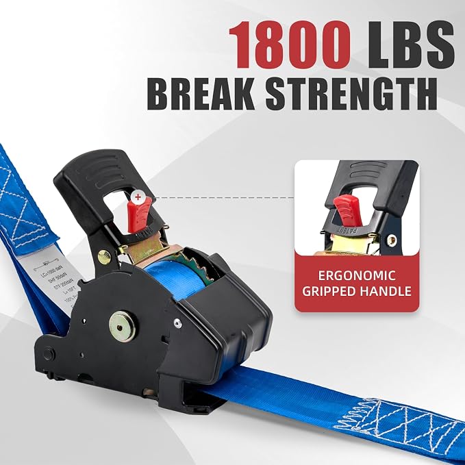 Retractable Ratchet Tie-Down Straps 1800 lbs, 1in × 10ft Auto Retract Cargo Straps with Zinc S-Hooks, Self-Retracting Tie Downs for Trucks, Roof Racks & Trailers, 2 Pack, Blue