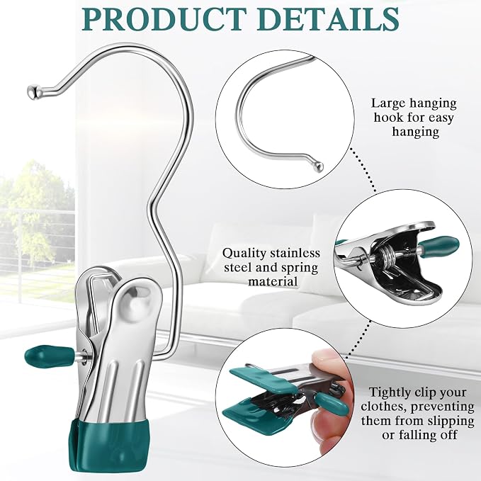 Yinder Boot Hangers Clips Laundry Hooks Hanging Stainless Steel Clothes Pins Portable Hangers for Closet Travel Socks Pants Handbags Hats Towels(Green,75 Pcs)