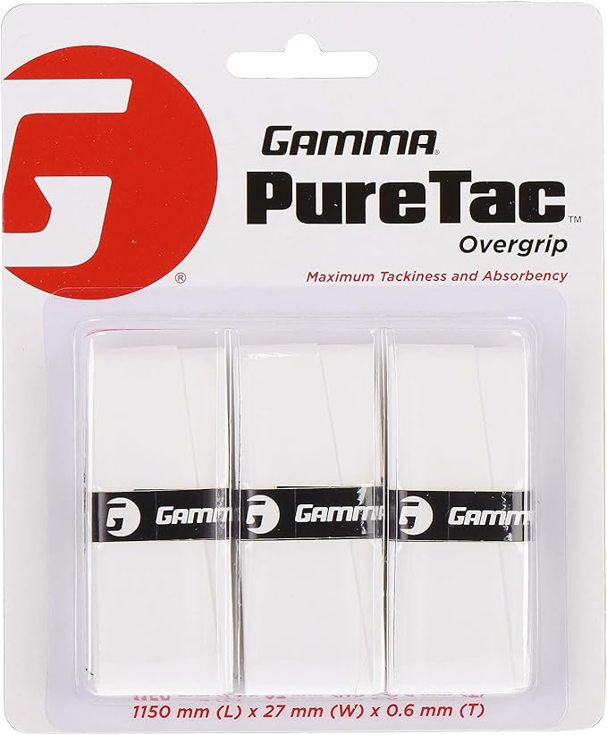 Gamma Sports PureTac Tennis Overgrip, Extra Tacky Racquet OG, Moisture Absorbent, Packs Available, Superior Playability, Racket, Pickleball, Platform, Badminton, Paddle