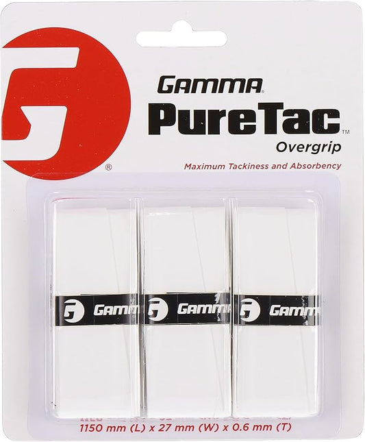 Gamma Sports PureTac Tennis Overgrip, Extra Tacky Racquet OG, Moisture Absorbent, Packs Available, Superior Playability, Racket, Pickleball, Platform, Badminton, Paddle