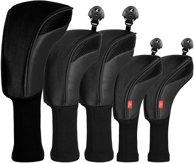 Golf Club Head Cover for Driver Fairway Hybrid 3 Pcs Woods Headcovers, Golf Accessories Head Covers Set with Interchangeable No. Tags 3 4 5 7 X Golf Accessories for Men Women