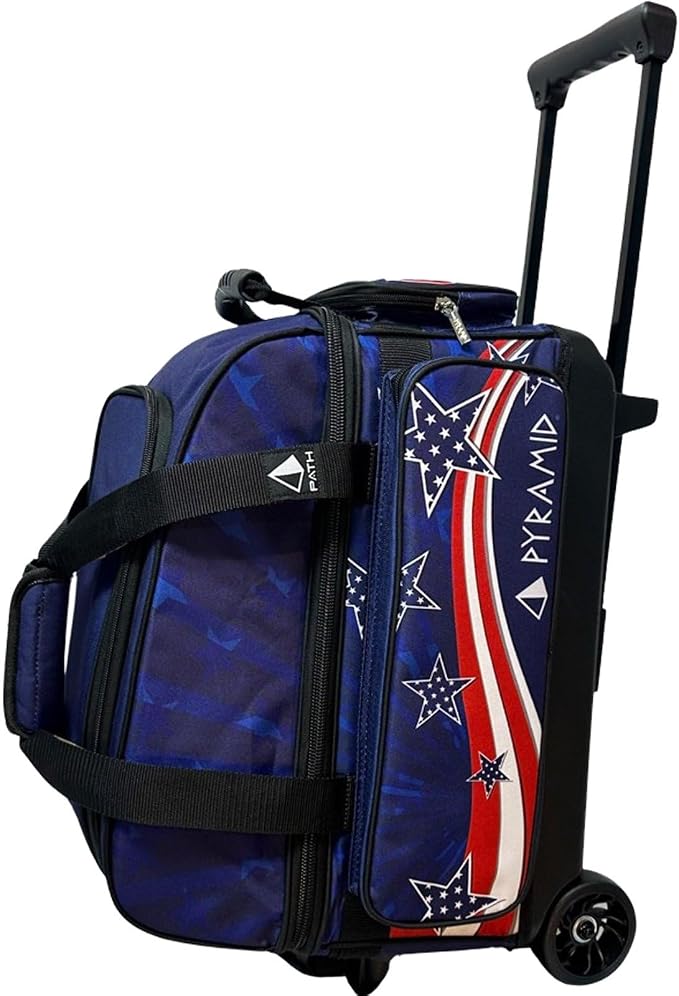 Pyramid Deluxe Double Roller 2 Ball Bowling Bag with Large Separate Shoe Compartment (Up To 2 Pairs Of Shoes) and Accessory Pockets, Sturdy Square Handle - Extends to 40" - Pro Options Available