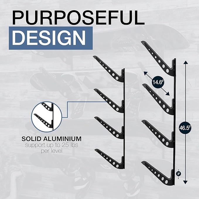 StoreYourBoard Ski & Snowboard Rack, Adjustable Wall Mount Rack Storage System for 4 Boards, Heavy-Duty Garage Wall Organizer for Ski & Snowboards (Snowboard - Black)