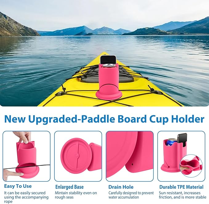 Paddleboard Cup Holder, Paddle Board and Kayak Drink Holder, 2-in-1 Drink & Phone Holder, Paddleboard Accessory for Surfboards, Canoes, SUPs, Kayaks, Boats (Red)