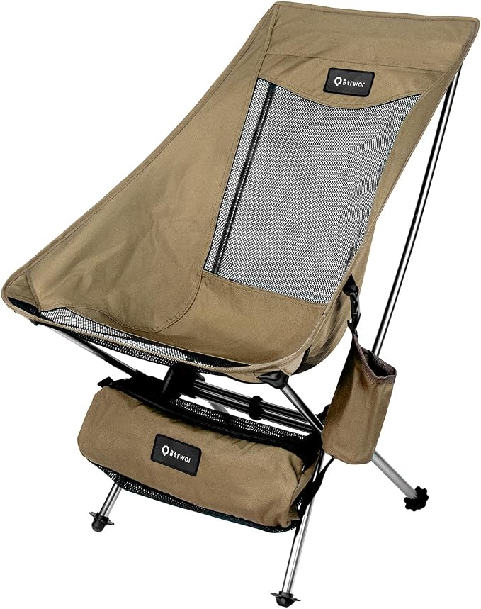 Camping Chair, Lightweight Backpacking Hiking Chair, Compact Portable 220 lbs Capacity, Comfortable Widened Seat Folding Chair (Brown)