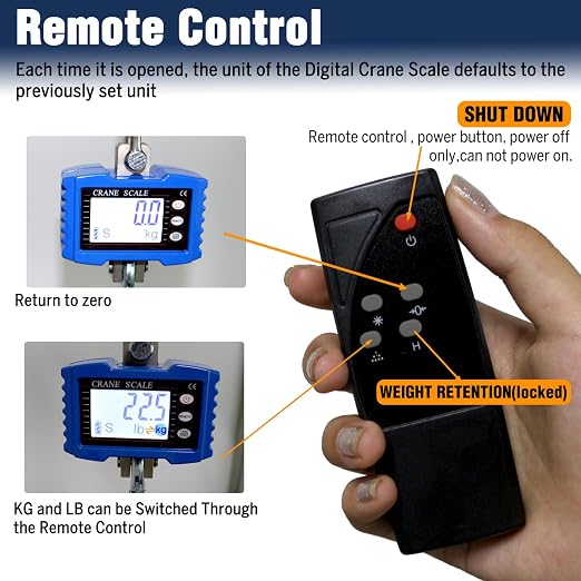 Digital Crane Scale,2200lb/1T Heavy Duty Digital Hanging Scale,Crane Scale Industrial with Remote Control and LCD Screen,High Precision Electronic Weighing Crane Scale for Market,Factory,Construction