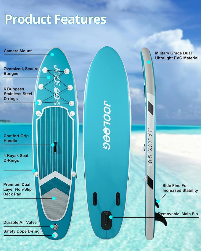 Inflatable Stand Up Paddle Board with Seat, 10'6"/10'5" SUP 440LBS, Recreational Paddleboard for Adults Beginners, Blow Up Paddle Board with Fishing Design, Camera Mount, Cooler Bag & Full Accessories