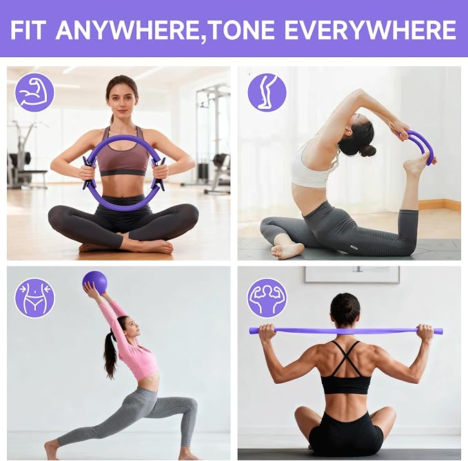 SANLIKE Home Pilates Essentials Kit for Women, Pilates Equipment Ring and Ball Set, 12'' Magic Circle, Yoga Ball,8 Resistance Bands Premium Accessories Kits for Starter Toning Workouts at Home