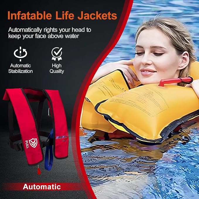 Automatic Inflatable Life Jacket | Inflatable PFD Jackets for Adults|Kayak Life Vest | for Outdoor Water Sports | Fishing Sailing | Jet Skiing | Supports up to 330 lbs