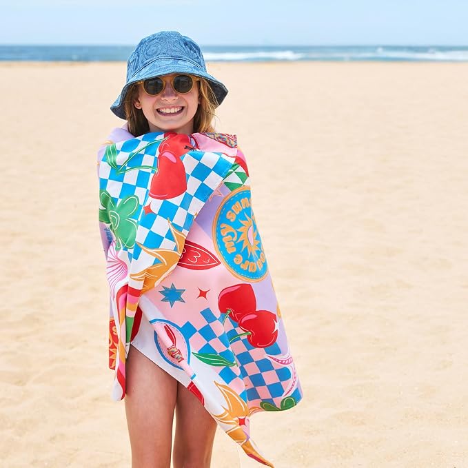 Dock & Bay Kid's Towel - for Beach Use - Quick Dry, Sand Free - Compact, Lightweight - 100% Recycled - Includes Bag - Good Vibes Club, Medium (130x70cm, 51x28)