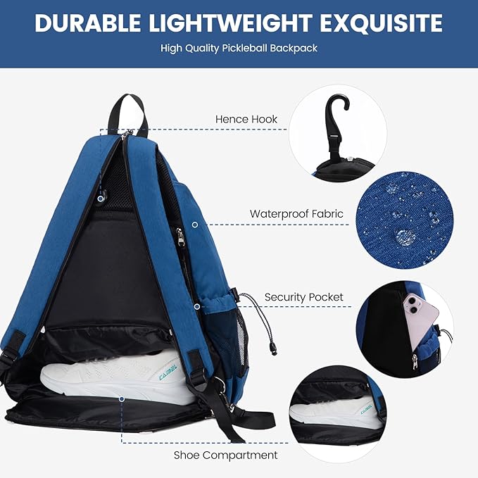 Sucipi Pickleball Bag - Men's & Women's Pickleball Backpack, Adjustable Sling Bag w/Fence Hook/Large Capacity/Safety Pocket