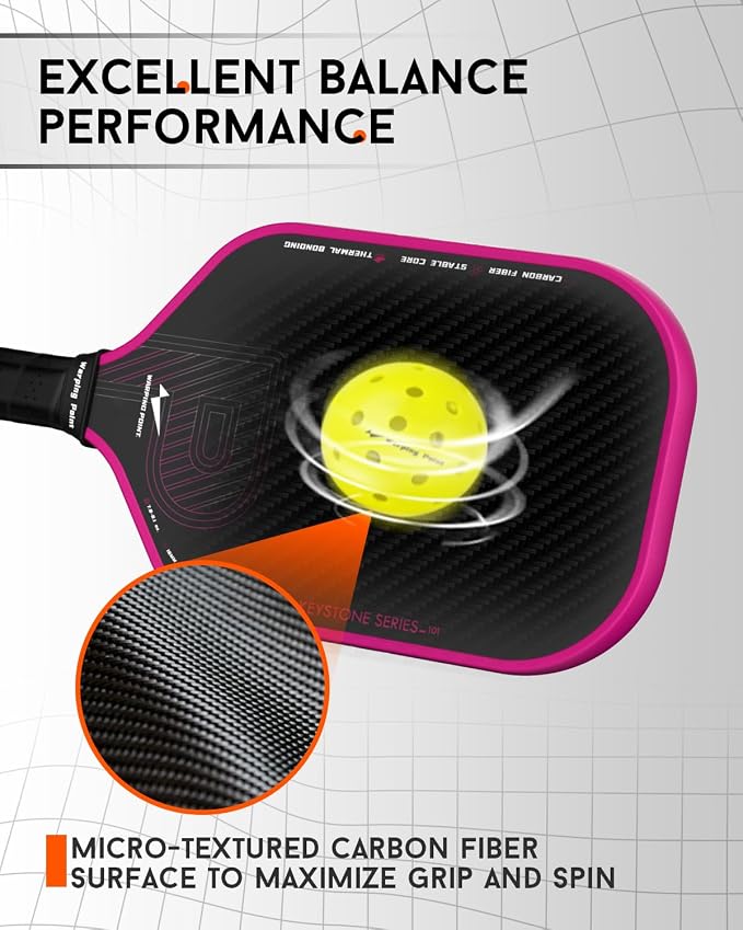 Warping Point Pickleball Paddle, Carbon Fiber Paddle with Endura Friction Surface, Polymer Honeycomb Core, Design for Ultimate Spin & Power, Large Sweet Spot & Contro, USAP Approved