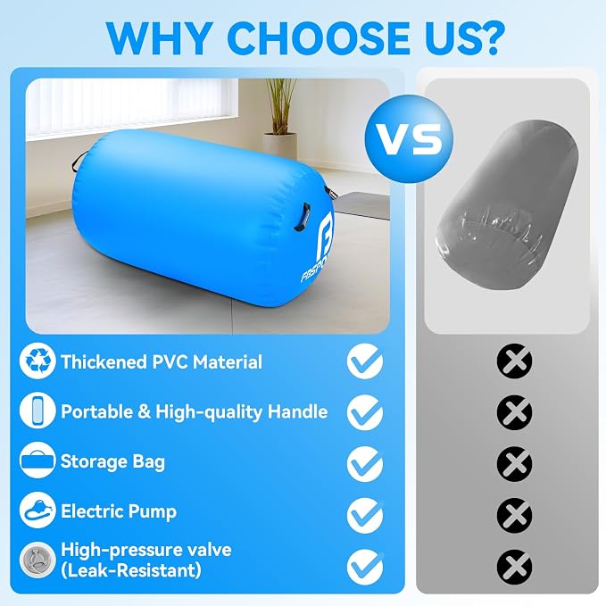 FBSPORT Air Roller Gymnastics Barrel, Inflatable Gymnastics Air Roller Inflatable Air Gymnastics Mat for Yoga Cheerleading Training Home Outdoor Indoor Use