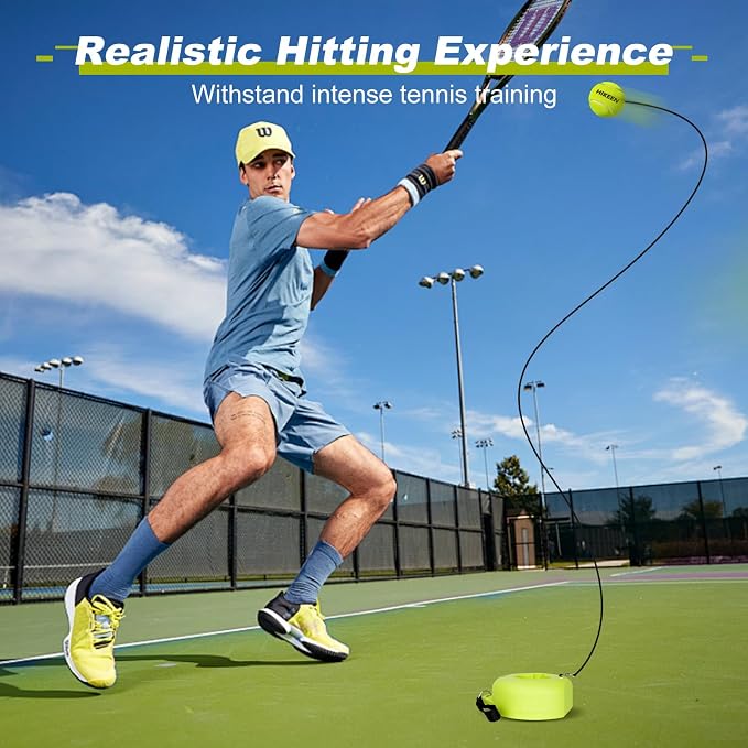 Hikeen Premium Tennis Trainer Rebound with Metal Base,Portable Solo Tennis Trainer Set with 3 Highly Elastic String Balls,Tennis Practice Equipment for Adult Kids an Beginners