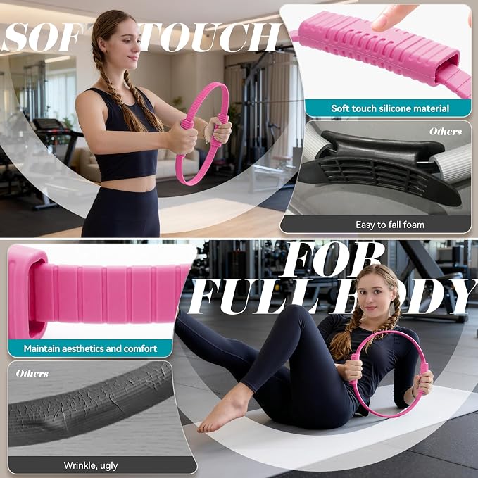 SUBCULTUREPICK Pilates Ring, Silicone Magic Pilates Rings, Lightweight & Durable Flexible Fitness Circle Exercise Equipment for Toning Arms, Thighs,Legs, Core,Yoga & Physical Therapy