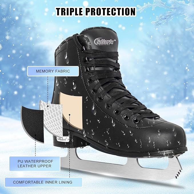 Nattork Womens Figure Ice Skates,Ice Skates with Stainless Steel Blade,Lace Up Figure Skate Ice Hockey Skates for Outdoor,Ice Skate Shoes for Women Size 6 7 8 9 10 11