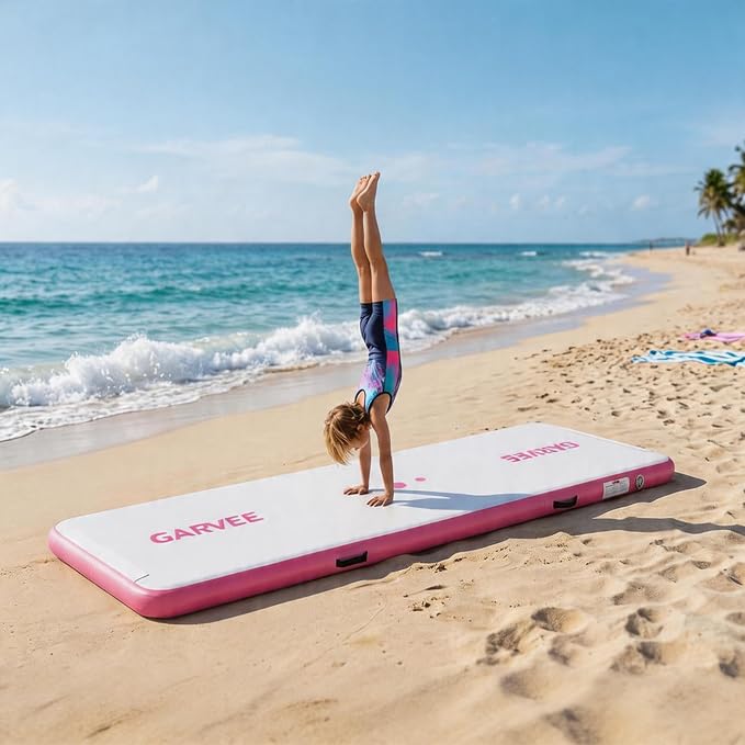 Garvee Inflatable Air Gymnastics Mat, 10ft/13ft/16ft Training Mat with Air Pump & Storage Bag, Tumble Track Mats, 4 Inches Thickness Gymnastics Tracks for Outdoor Cheerleading Yoga Exercise