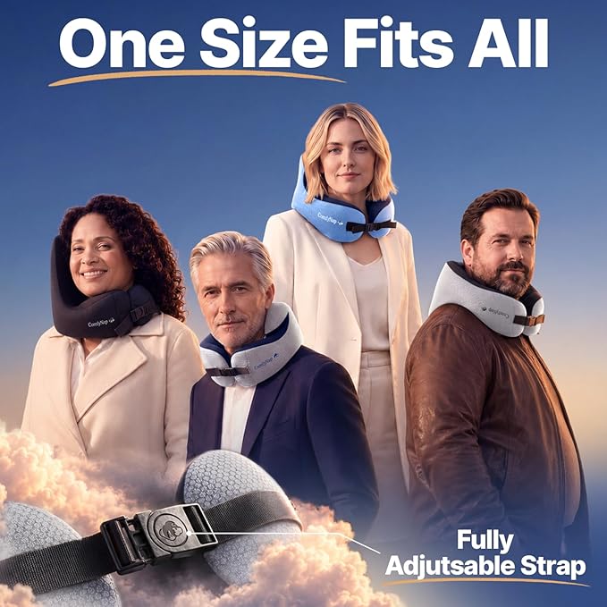 ComfyNap® Versatile Travel Neck Pillow for Airplane [Patented], 9 Positions in 3 Techniques, Plane Pillow with Pure Memory Foam, Travel Pillow with HeadRest Flight Sleep, Travel Essential - Moon