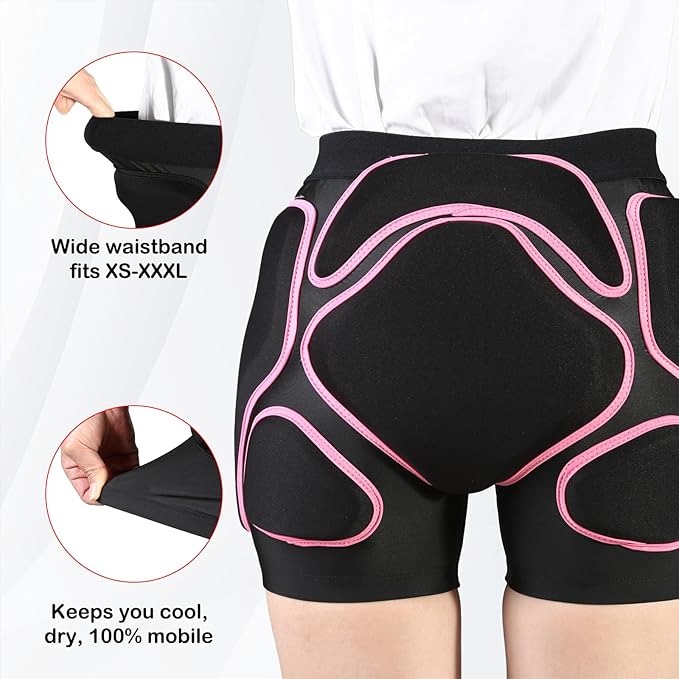 3D Protection Padded Shorts, Hip Butt Tailbone Crash Pad Pants, Impact Protective Gear for Figure Skating Snowboarding Ski Roller Skateboard
