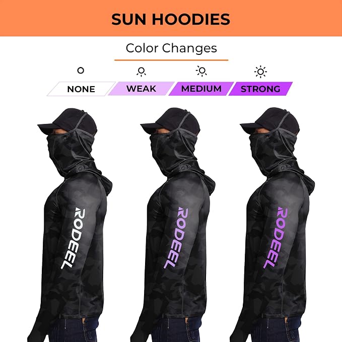 Rodeel Men's UPF 50+ Performance Fishing Hoodie, Long Sleeve Sun Protection Athletic Quick-Dry Breathable T-Shirt
