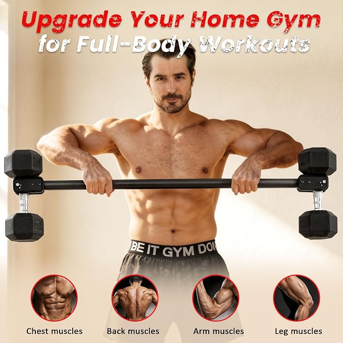 Dumbbell Barbell Converter Bar, Adjustable Dumbbell Bar for Home Gym, Compatible with Most Dumbbells, All-Metal Dumbell to Barbell Converter for Weight Lifting and Strength Training
