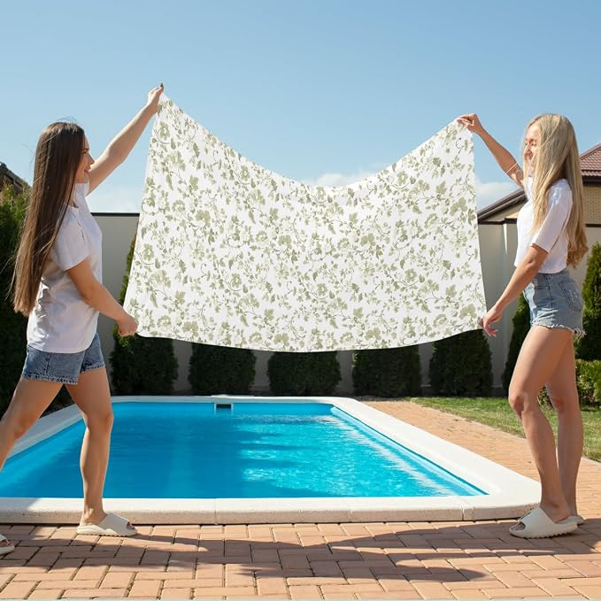 2 Pcs Microfiber Beach Towel Sand Free Quick Dry Oversized Vintage Floral Sage Green White Shabby Chic Lightweight Accessories for Adults Pool Travel Yoga Gym 71 x 32 Inches