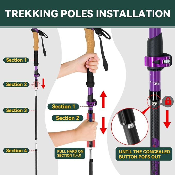 Carbon Fiber Trekking Poles - Lightweight Collapsible Hiking Poles, 2 PCS Nordic Hiking Sticks for Travel, Backpacking Walking Sticks for Men, Women, Seniors with Cork Grip & Quick-Lock System