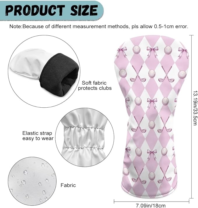 Rnyleeg Golf Club Head Covers for Women Driver Head Cover Leather Fairway Wood Headcover Hybrid Headcovers for Golf Clubs