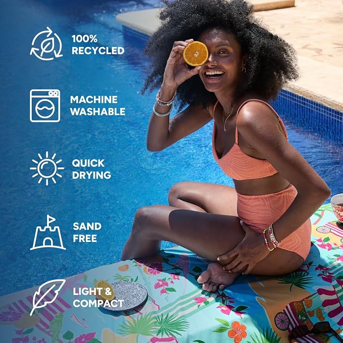 Dock & Bay Beach Towel - Quick Dry, Sand Free - Compact, Lightweight - 100% Recycled - Includes Bag - Sweet Escape - Extra Large (200x90cm, 78x35)