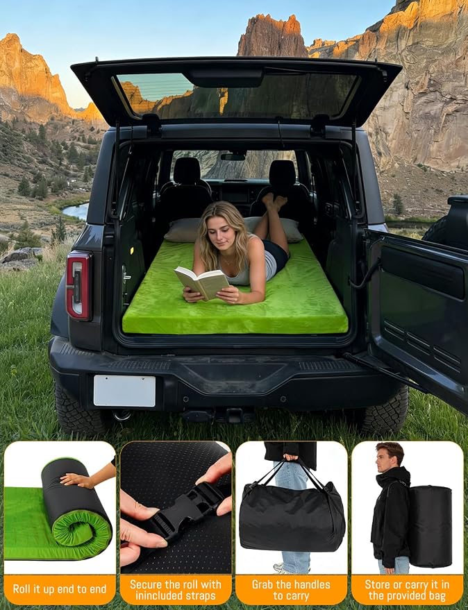 Memory Foam Camping Mattress Pad, Ventilated Breathable Design CertiPUR-US & Oeko-TEX Certified Sleeping Pad Waterproof 3inch Non-Slip Portable Sleeping Camping Mat with Storage Bag for Car Travel