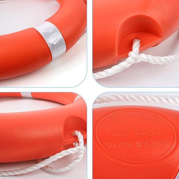 Life Preserver Ring 23"/28", Boat Safety Throw Rings with Bracket, Orange Buoy with Rope 98.5 FT and Reflective Tape for Boat