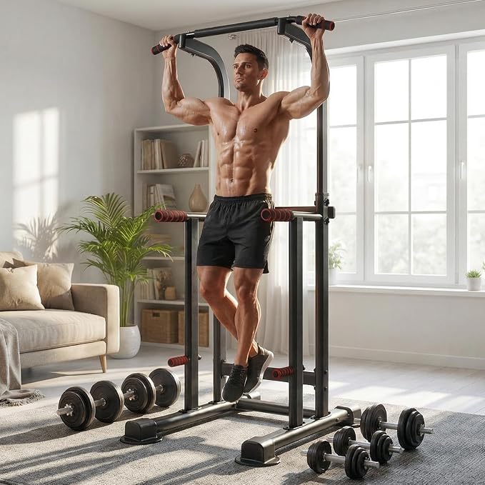 YYJO Pull Up Bar Dip Bar Power Tower Free Standing Home Gym Workout Equipment 450 LBS Weight Capacity