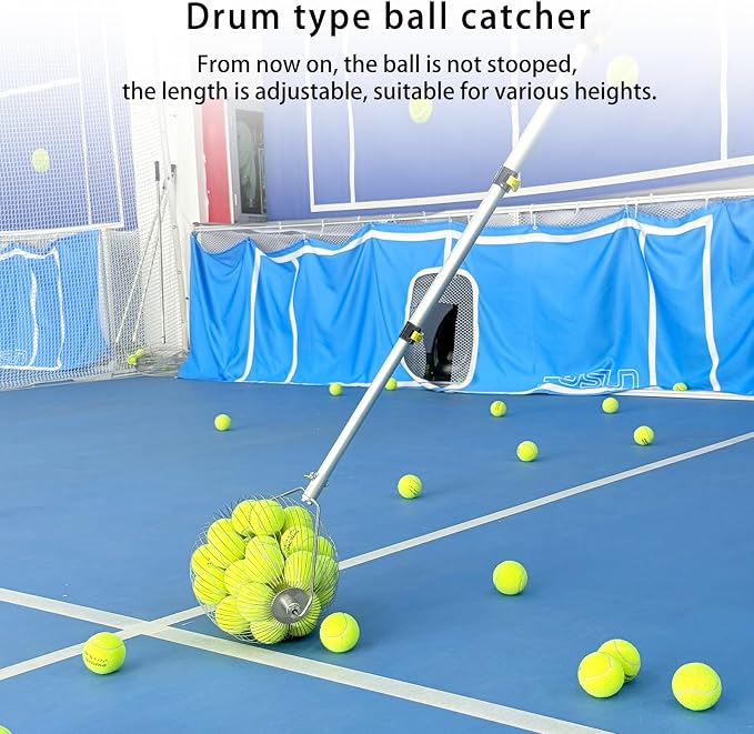 ODISON Tennis Ball Picker, 35+ Balls Capacity Ball Collector with Adjustable Handle, Lightweight Ball Retriever for Tennis, Padel, Baseball, Suitable for All Courts and Ages